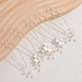 Famihot Hair Ornament, Hair Accessory, Tree Leaves Flower Motif, Pearl, Hair Pin, Set of 5, U Pin Headdress for Weddings, Weddings, Invitations, Receptions, Recitals, After-parties, Coming-of-age