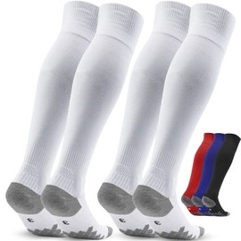 Northdeer Football Socks Men Women Knee High UK 2.5-11 Sport Socks Trainer Socks 2 Pairs (White L/6-8)