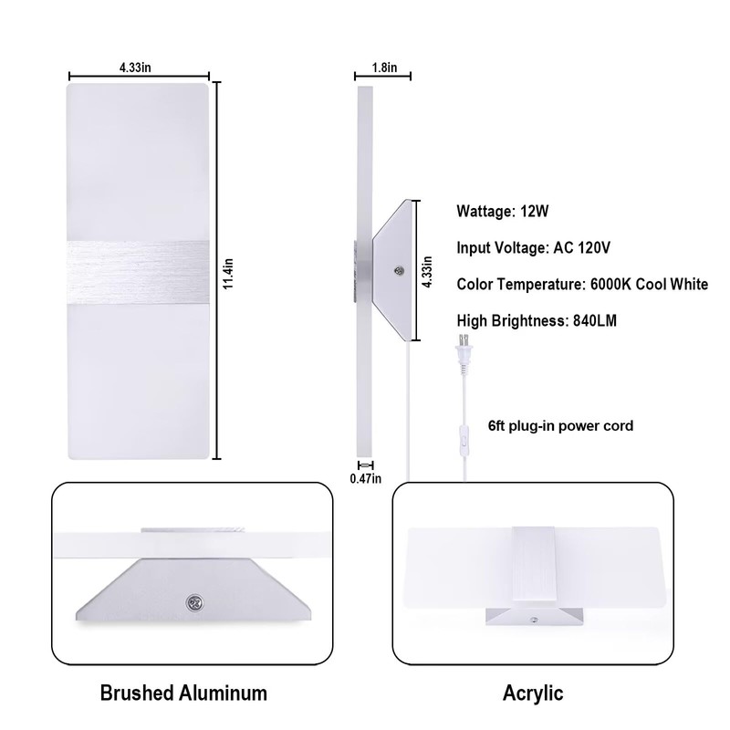 TRLIFE Wall Sconce Plug in, Modern Wall Sconce 12W Wall