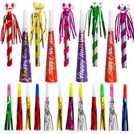 50 Pack Happy New Year Noise Makers Horns Tassel Squawkers 2025 Colorful Party Noisemaker Set Adults Kids Party NYE Party Favor Supplies
