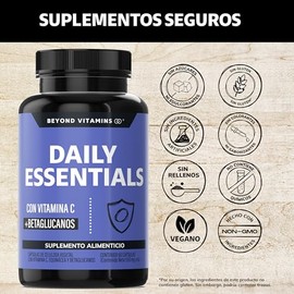 Beyond Vitamins | Daily Essentials con Vitamina C y Betaglucanos | Raíz de Jengibre, Ajo, Orégano, Zinc y Vitamina D3 | Fórmula Precisa | Cápsulas veg