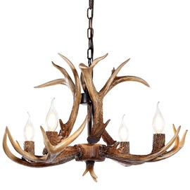 OLHAPZP Antler Chandelier Lighting Deer Lamp Vintage Rustic Farmhouse Chandelier Light Fixture for Dining Room Kitchen Island Bedroom Entryway Foyer(4 Lights, Brown)
