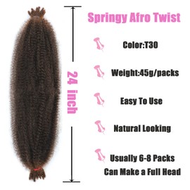 LPARMJIT Springy Afro Twist Hair 24 Inch 3 Packs Pre-Separated Kinky Marley Twist Braiding Hair for Soft Butterfly Locs Pre-Fluffed Afro Twist Hair Extensions (24 Inch (Pack of 3), T1b/30)