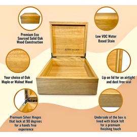 Blake & Lake Wooden Eco Box with Hinged Lid - Oak Wood Storage Box with Lid - Wooden Keepsake Box - Decorative wooden boxes with lids for Keepsakes (Oak)