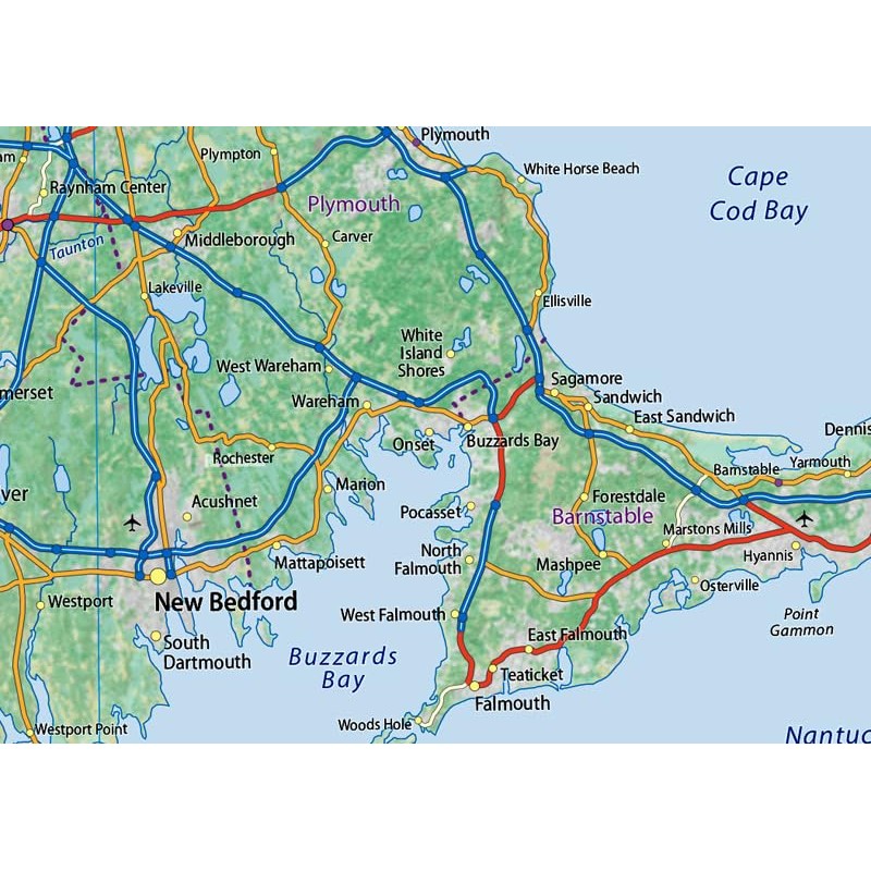 Physical State Map of Massachusetts - 23.3 x 16.5 Inches