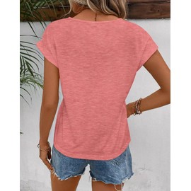 Bliwov Womens Tops Lace Cap Sleeve T Shirts Casual Trendy Cute Summer Spring Outfits Plus Size Beach Vacation Fashion Clothes,Pink,M
