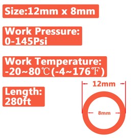 Qolekog Pneumatic 12mm x 8mm Tubing 280Ft PU Air Tube Hose Pipe for Air Line or Water Transfer (Orange)