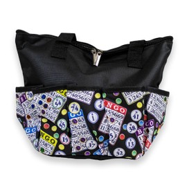 Classic Bingo Black Pattern Tote with 10 Pockets for Daubers and Accessories – Portable black Bag with Zipper for Lovers & Players - Adults & Seniors (Black)