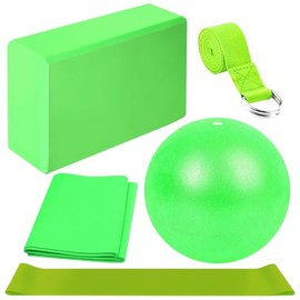 Kit de Accesorios para Pilates - Set de 5 Bandas Elásticas Fitness, Gomas para Musculación, Bloque de Yoga, Pelota Pequeña de Pilates y Bandas de Resi
