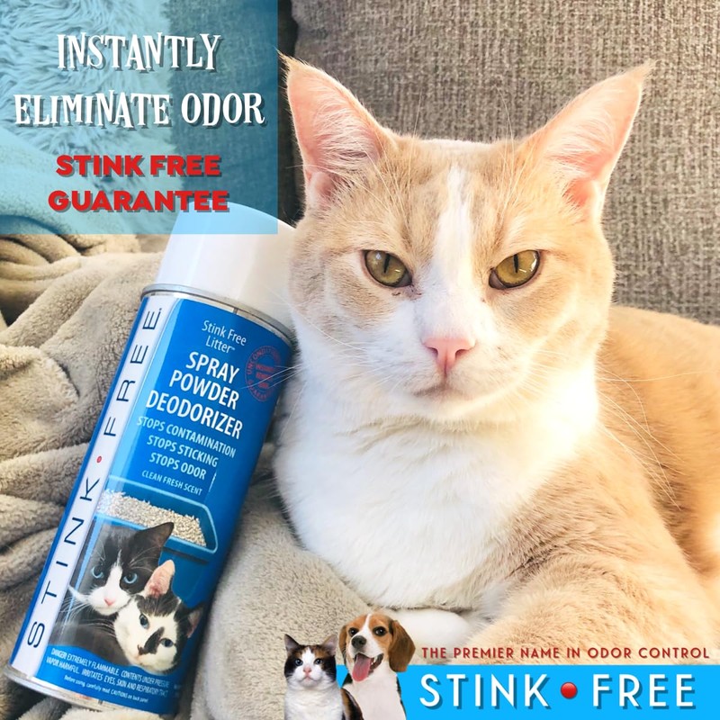 Stink Free Cat Litter Box Deodorizer Powder Spray & Odor