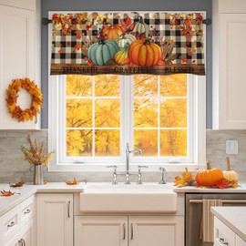 Nesphy Valances for Windows, 2 Pack, 52x18 Inch, Pumpkins Plaid