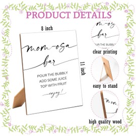 Mom-osa Bar Sign - Minimalist Baby Shower Sign, 1 Pack Wooden Sign with Stand, Gender Neutral Party Table Decor, Minimalist Baby Shower Supplies (LB03)