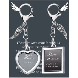 BNQL Memorial Frame Keychain Sympathy Gifts for Loss of Loved One Remembrance Gift Picture Holder Keychain Angel Wings Charm Gifts (photo frame keychain)