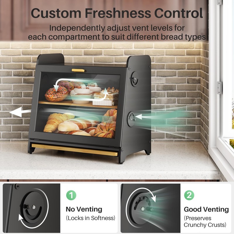 SNTD Bread Box for Kitchen Countertop, Airtight Homemade Bread Storage