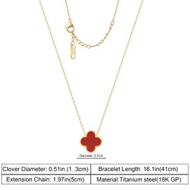 Double Sided Lucky Clover Necklace For Women Girls,18K Gold Plated Simple Titanium Steel Hypoallergenic Cute Pendant Christmas Valentine's Day Gifts (Gold-Red Single Side, Stainless Steel)