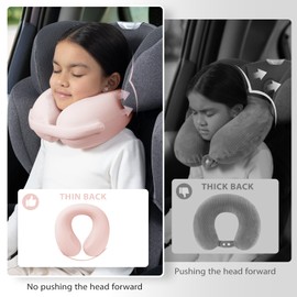 urnexttour Car Pillow for Little Kids Travel Neck Pillows, Memory Foam Neck Support Travelling Pillow with Washable Cotton Pillowcases and Storage Bag, for Airplane, Train, Flight and Home Use Pink