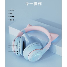 Headphones, Cat Ear Headphones, Wired and Wireless, Over-Ear Headphones, Bluetooth 5.1, Wireless, Microphone Included, Easy to Operate, Cute (Blue)
