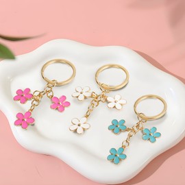 Kasnow - Llavero con diseño de flores, llavero con clip para llave de coche, bonito llavero, accesorios para bolsas de flores para mujeres y niñas, Blue+rose+white, 3.14''