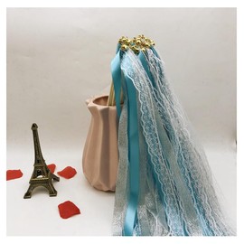Hrlace Pack of 50 Wedding Wands Ribbon Magic Wands Wedding Streamers with Bells Lace Fairy Wand Silk Fairy Rod for Wedding Christmas Birthday Baby Party Holiday Celebrations Blue Pack of 50