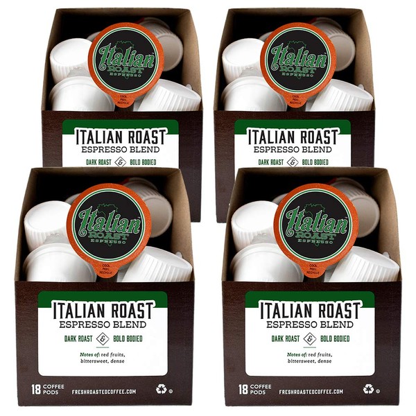 Fresh Roasted Coffee LLC, Italian Roast Coffee Pods, Artisan Blend, Dark Roast, 72 Count