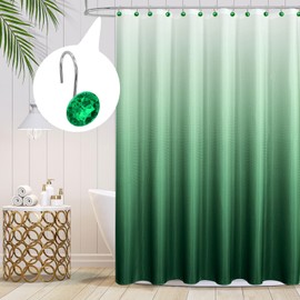 MitoVilla Green Shower Curtain Hooks Rings, Metal Shower Hooks for Emerald Green Shower Curtain & Liner, Rust Proof Shower Rings for Bathroom Shower Rod, 12 Pack Bathroom Set