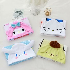 Sanrio Hooded Bath Towel Cape with Cute Cartoon Cat & Heart Design Beach Melody/Free Size 4ea