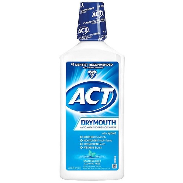 ACT Dry Mouth Anticavity Fluoride Mouthwash Soothing Mint 33.8 oz (Pack of 3)