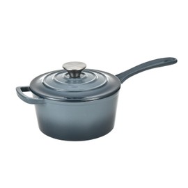 Hamilton Beach Enameled Cast Iron Sauce Pan 2-Quart Slate, Cream Enamel coating, Pot For Stove top and Oven Cooking, Even Heat Distribution, Safe Up to 400 Degrees, Durable