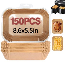 EKACO 150PCS Air Fryer Liners for Ninja, 8.6 x 5.5 inch Disposable Air Fryer Paper Dual Basket, Non-Stick Unbleached Parchment Paper Baking Accessories Liners for Natural Ninja DZ201 DZ401