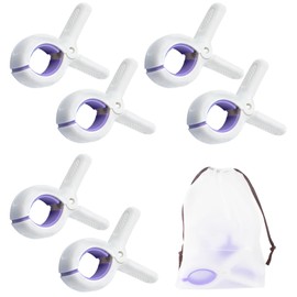 QOPAHI 6pcs Towel Clips for Sun Loungers Large Strong Grip Clothes Pegs Non-Slip Towel Pegs for Sun Lounger Washing Line Laundry Pool Chairs Sunbeds, with Drawstring Organizer（Purple）