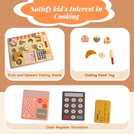 Wooden Play Food Set for Kids Kitchen,Kid Kitchen Accessories, Dessert Shop with Cutting Food Toys, Pretend Play Toy, for Toddlers Boys and Girls,Aged 3 4 5 6