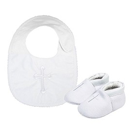 LACOFIA Baby Girls Anti-Slip Soft Sole Crib Shoes with White Embroidered Bibs White 0-3 Months