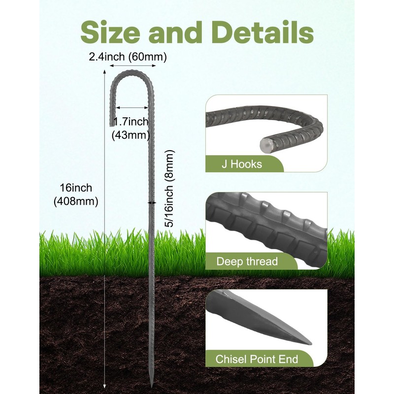 Alffun 16 Inch Rebar Stakes, 8 Pcs Metal Stakes for
