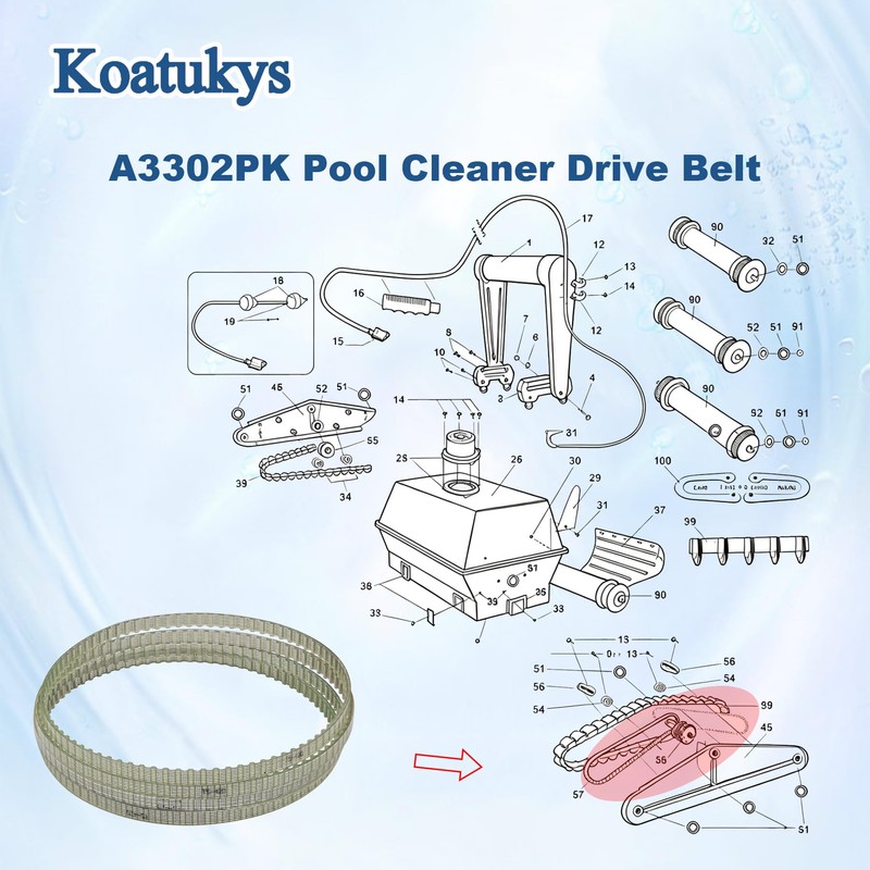 Koatukys A3302PK 3302 Pool Cleaner Drive Belt, Durable Rubber Replacement