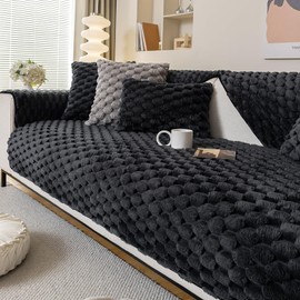 tianxinbaobei Rabbit Plush Sofa Cover,Non-Slip Faux Fur Couch Cover,Warm Sofa Cover Fuzzy Furry Sofa Slipcover Furniture Protector（Black/Small Size/28"x28"/Armrest or Backrest Cover）