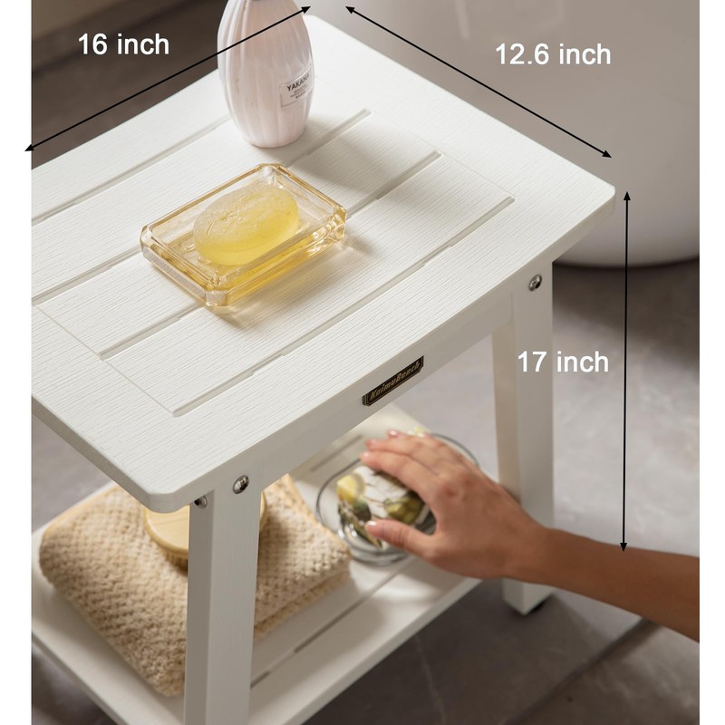 KaimuBench HDPS Shower Bench, White Plastic Shower Stool Seat for