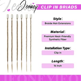 6PCS Braided Hair Extensions, 14 Inch Clip in Synthetic Braid Hairpieces, Women's Braid Hair Extensions, Ideal for Daily Wear, Suitable for Party Use