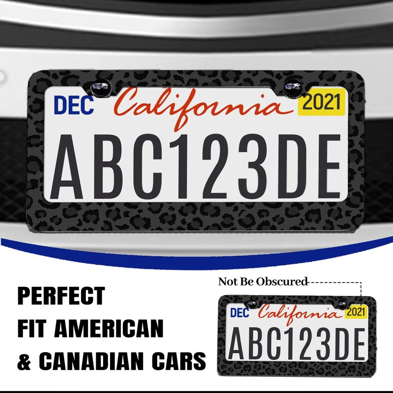 Black Leopard Print License Plate Frame Cheetah Animal Print License