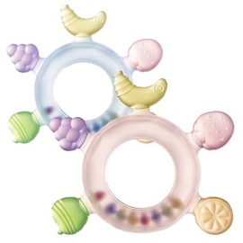 Toketa Mordedera para Bebe 2 en 1 Rosa y Transparente con Guante - Mordederas 3 a 6 Meses, Juguetes para Bebe de 0 a 6 Meses, Sonajas 0 a 3 Meses, Den