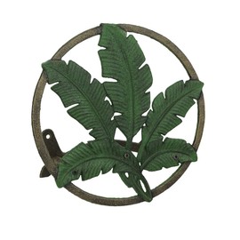 Exquisite Green Banana Leaf Design Cast Iron Wall Mounted Garden Hose Holder - 11.5-Inch Diameter - Easy Installation - Tropical Themed Outdoor Storage