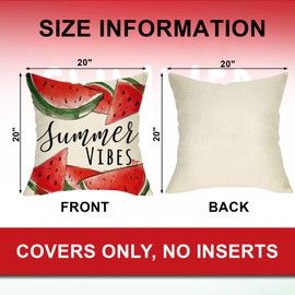 Ussap Hello Summer Watercolor Watermelon Decorative Throw Pillow Covers 20 x 20 Set of 4, Life is Sweet Cushion Case Decor, Seasonal Home Decoration for Sofa Couch