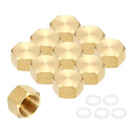 sourcing map 3Pcs Brass Hex Head Plug Compression Cap Fitting Stop Valve Cap,1/2" Hex Thread Pipe Fitting Flare Tubing Ends Sealing with Gasket for Air Conditioner, Water, Gold