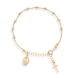 Confirmation Gifts for Girls - Unique Madonna Cross Holy Communion Gifts for Girls, Cross Bracelet, Gold Rosary Bracelet, First Communion Gifts for Girls And Women, Adjustable Catholic Bracelet