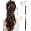 4 Pcs Chinese Hair Sticks for Women White Pink Flower
