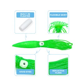BLUEWING Lot of 10 Skirt Shell Squid with Float Inside 6in/9in Trolling Bulb Squid for Tuna, Wahoo, Mahi, Marlin, Big Game Fish Green 15.5cm / 6inch
