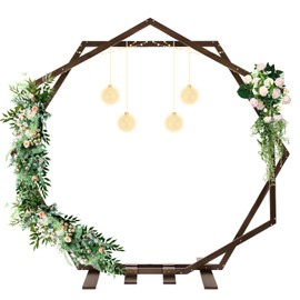 TAKEKIT Wooden Wedding Arch, 7.2FT Wooden Arch for Wedding Ceremony, Hexagon and Heptagon Wood Arbor Backdrop Stand for Indoor and Outdoor, Rustic and Boho Style
