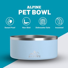 ALPINE Set of 2 Stainless Steel Dog Bowls, Non Slip, Metal Pet Bowl for Food and Water, Double Walled Insulated, Rustproof, Dishwasher Safe (64 oz, Sky Blue)