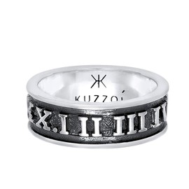 Kuzzoi Men's Ring Oxidised Band Ring Solid (8mm) in 925 Sterling Silver, Wide Jewellery Accessory with Roman Numerals, Ring for Men in Ring Size 60-66, 0602430921, Sterling Silver