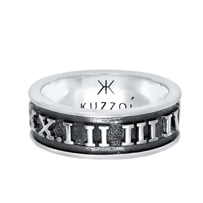 Kuzzoi Men's Ring Oxidised Band Ring Solid (8mm) in 925