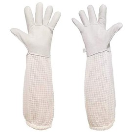 Premium Goatskin Beekeeping Gloves, Luwint 3 Layers Ventilated Mesh Bee Beekeeper Gloves Sleeve and Elastic Cuffs for Beekeeping Gardening (Large)